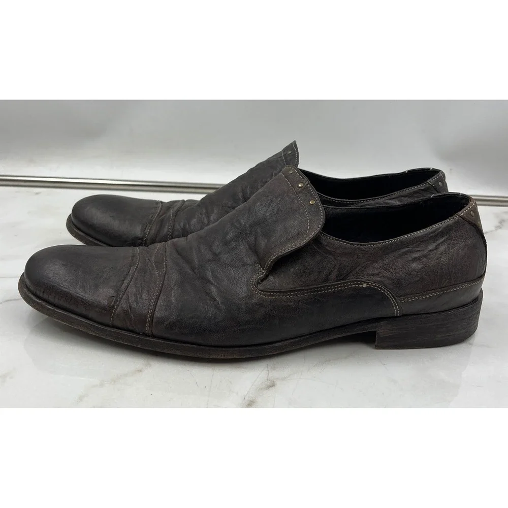 John Varvatos Star Shoes Mens 12 Brown Leather Slip On Loafers Made in Italy